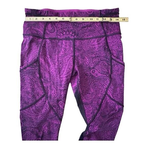 Lululemon Leggings Sz 8 High Times Crop Antique Paisley Deep Fuschia Sold Out - Picture 5 of 7